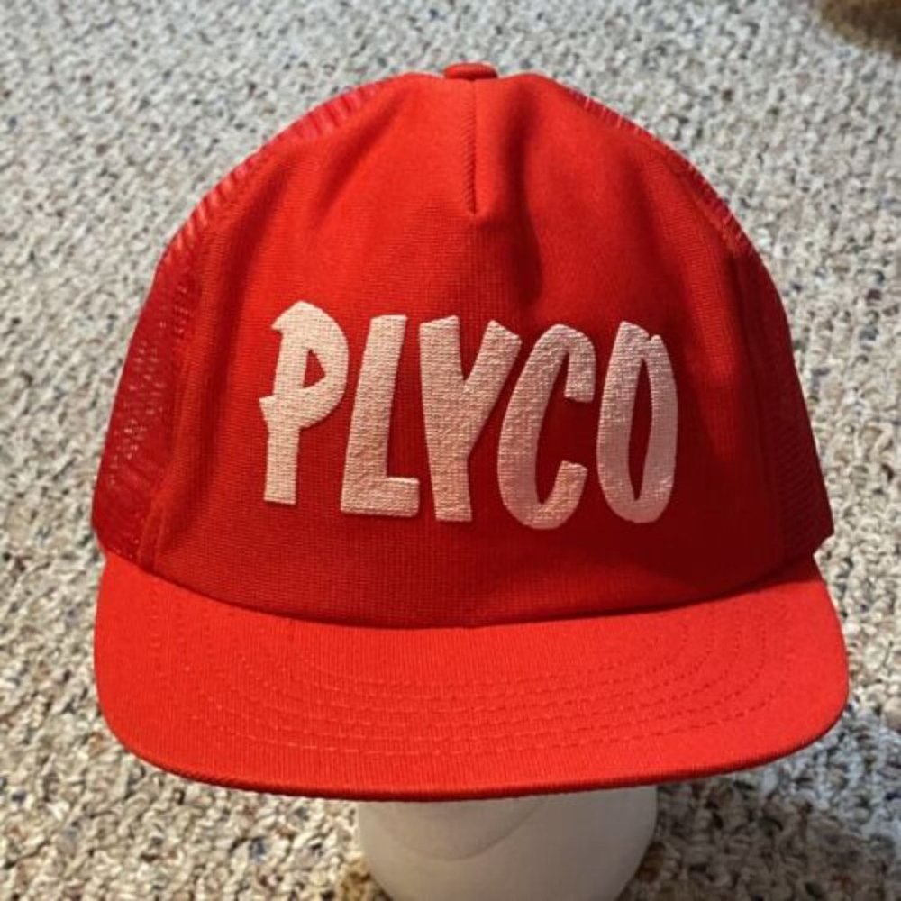 Vintage Plyco Red and White Snapback Trucker Hat Made in the USA